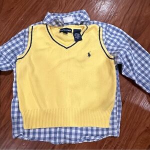 Ralph Lauren Blue Checkered Shirt with Yellow Sweater Vest